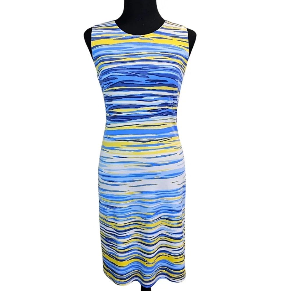 J. McLaughlin Sophia Catalina Cloth Sheath Dress XS Blue Sea Inspired Yachtcore